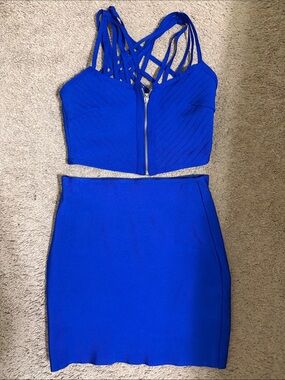 WOW couture Electric Blue Strappy Crop Top & Skirt Set